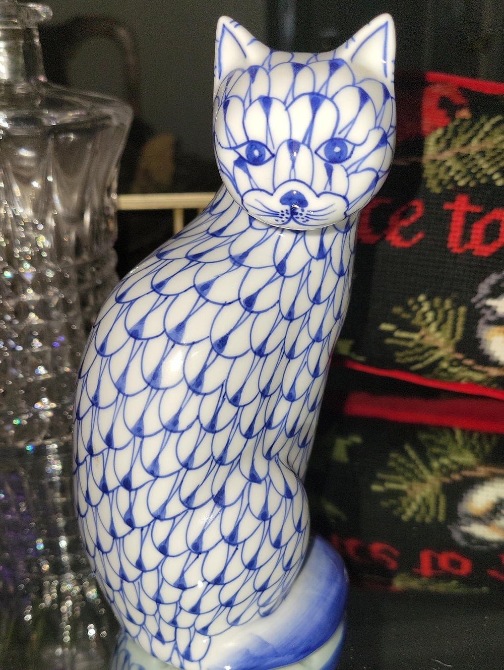 Cat Herend Style Vintage Blue and White Porclein By Andrea By Sadek